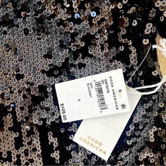 GOOD AMERICAN REVOLVE SEQUIN OVERSIZED TOP BLACK SIZE VARIOUS SHORT SLEEVE NWT - Picture 2 of 6